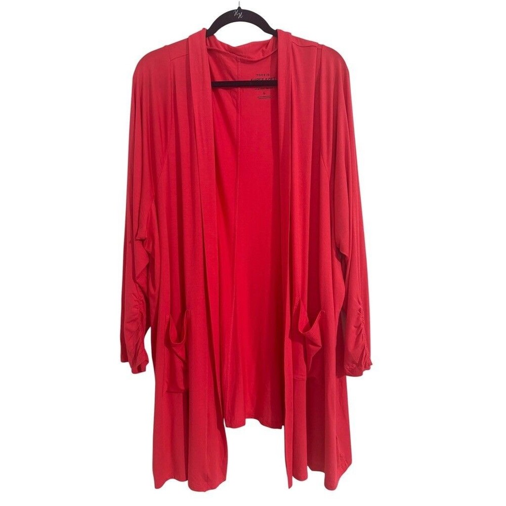 Torrid Size 6 Red Open Front Super Soft Long Sleeve Cardigan Sweater Pockets